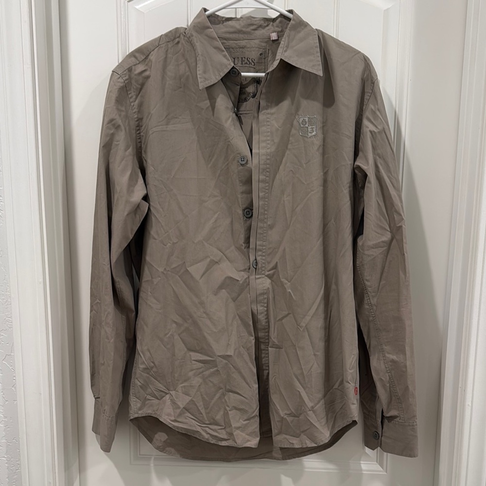 GUESS Men's Taupe Button-Up shirt